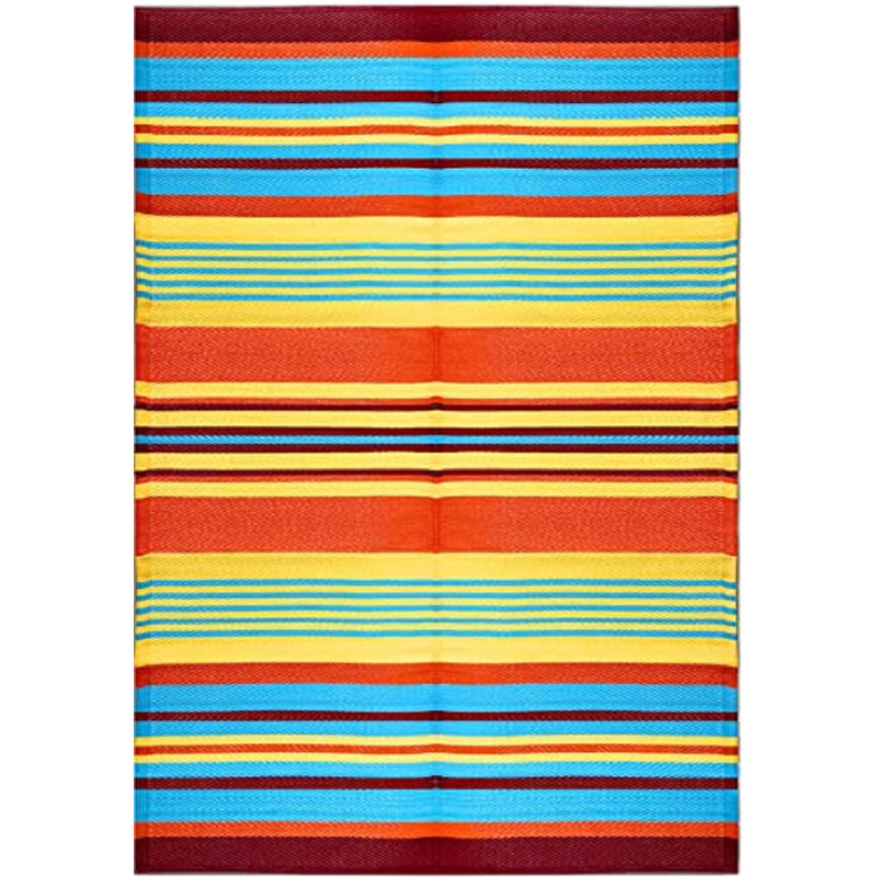 BalajeesUSA Striped Rectangle 9' x 12' Polypropylene Outdoor Plastic Straw Rug in Multicolor